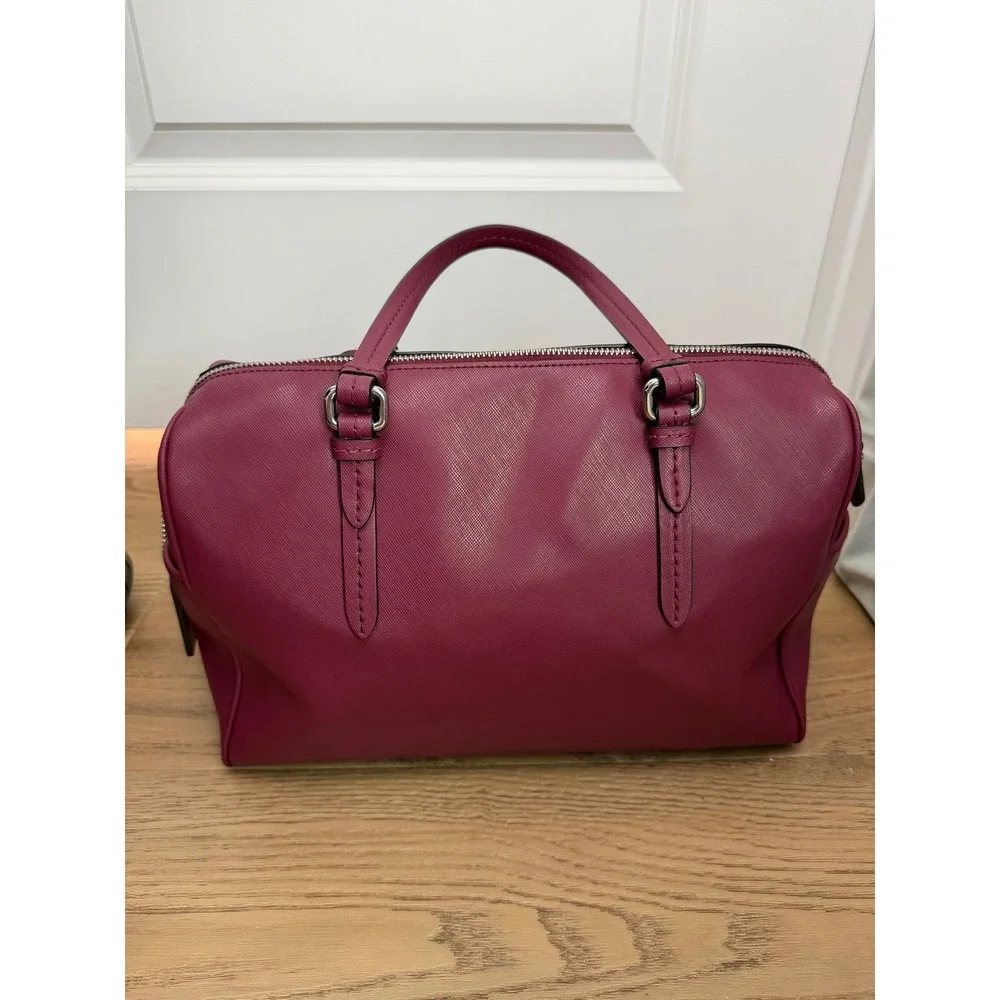 Coach Nancy Peyton Satchel Handbag Saffiano Professional Leather Berry Pink Chic